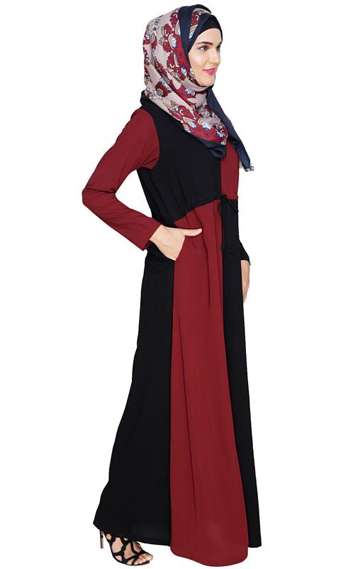 Colour Blocked Maroon Abaya (Made-To-Order)