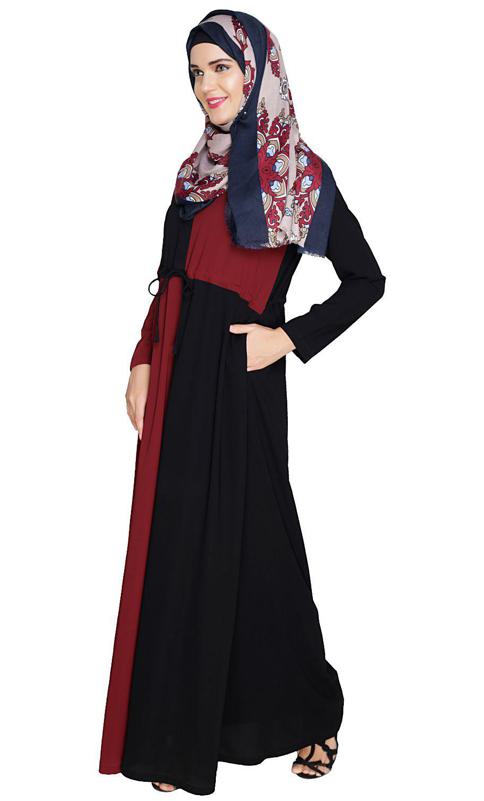 Colour Blocked Maroon Abaya (Made-To-Order)