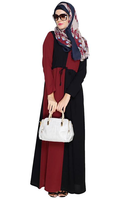Colour Blocked Maroon Abaya (Made-To-Order)