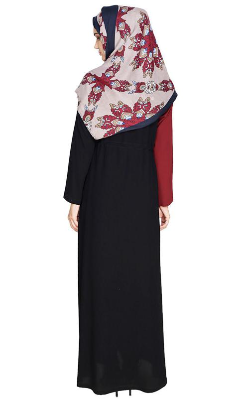 Colour Blocked Maroon Abaya (Made-To-Order)