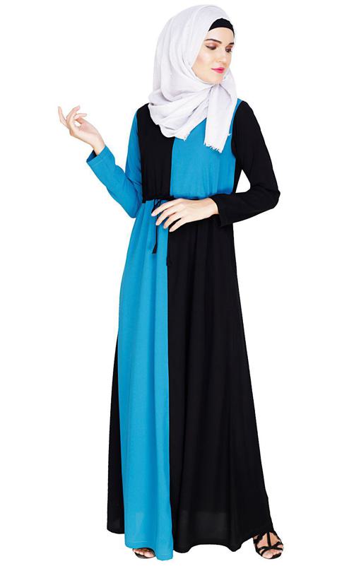 Colour Blocked Teal Blue Abaya