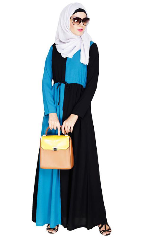 Colour Blocked Teal Blue Abaya