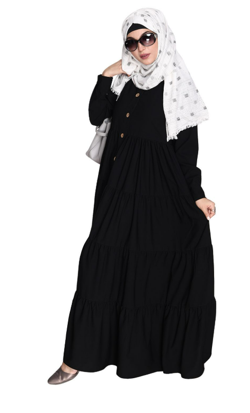 Contemporary Black Multi Layered Gather Dress (Made-To-Order)