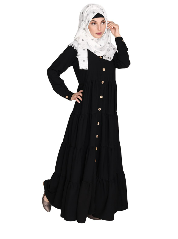 Contemporary Black Multi Layered Gather Dress (Made-To-Order)