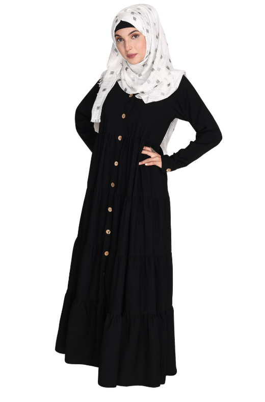 Contemporary Black Multi Layered Gather Dress (Made-To-Order)