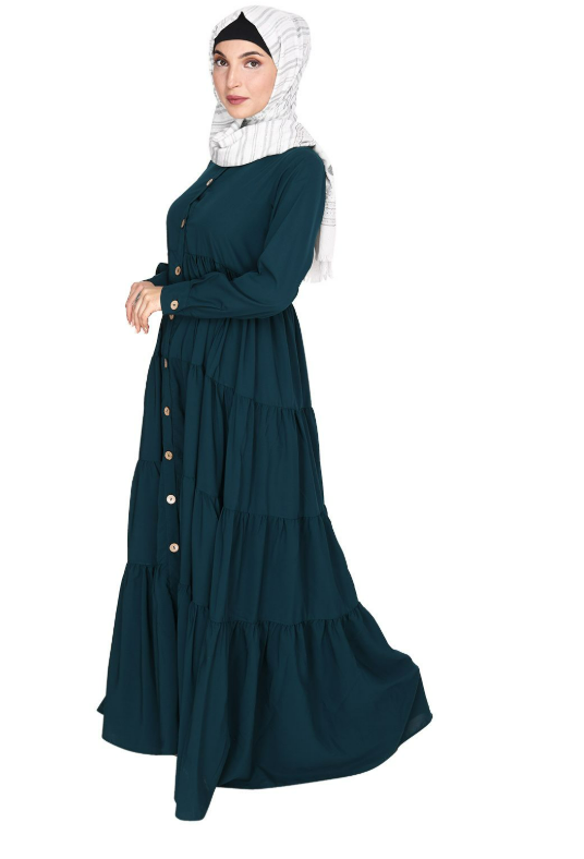 Contemporary Bottle Green Multi Layered Gather Dress (Made-To-Order)