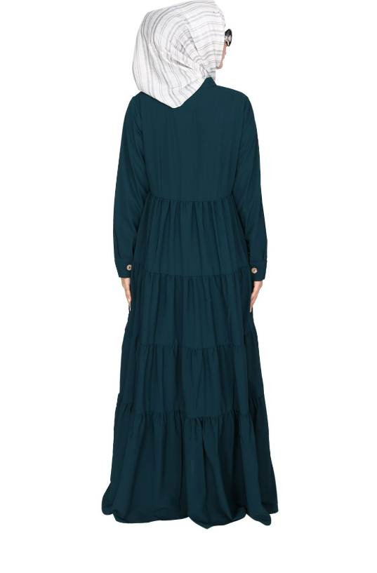 Contemporary Bottle Green Multi Layered Gather Dress (Made-To-Order)