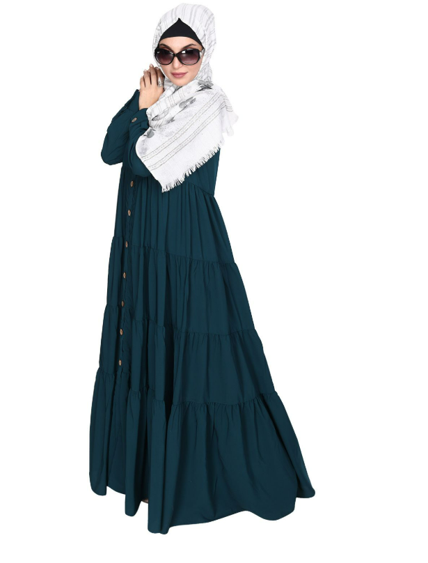 Contemporary Bottle Green Multi Layered Gather Dress (Made-To-Order)