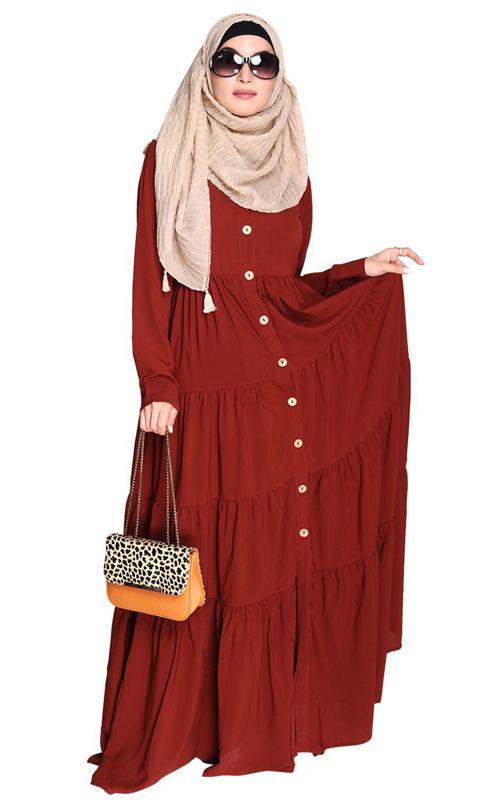 Contemporary Brick Red Multi Layered Gather Dress (Made-To-Order)
