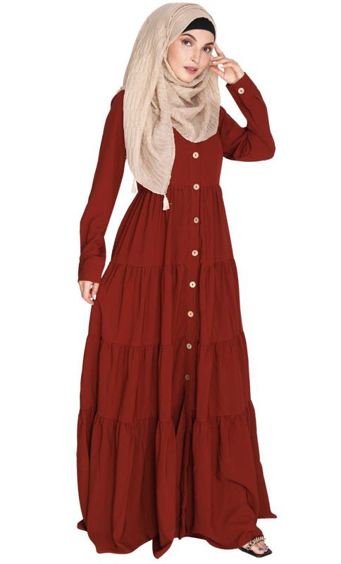 Contemporary Brick Red Multi Layered Gather Dress (Made-To-Order)