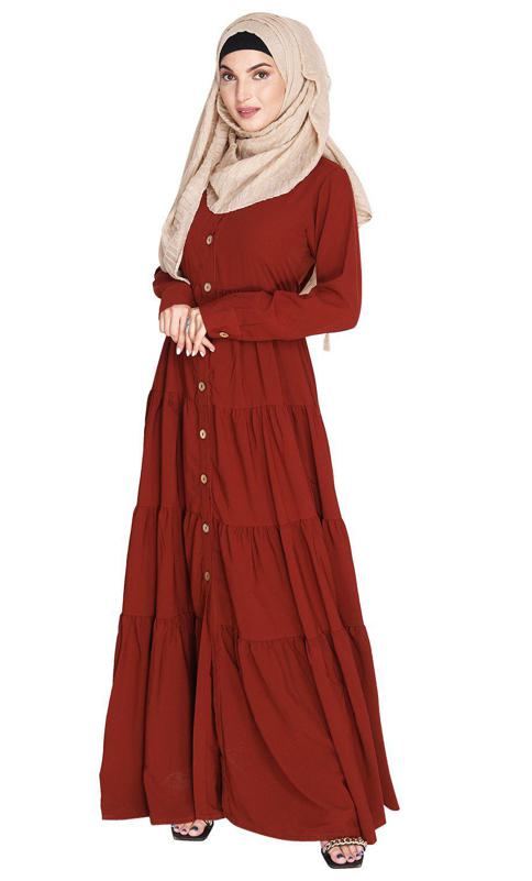 Contemporary Brick Red Multi Layered Gather Dress (Made-To-Order)