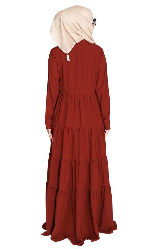 Contemporary Brick Red Multi Layered Gather Dress (Made-To-Order)