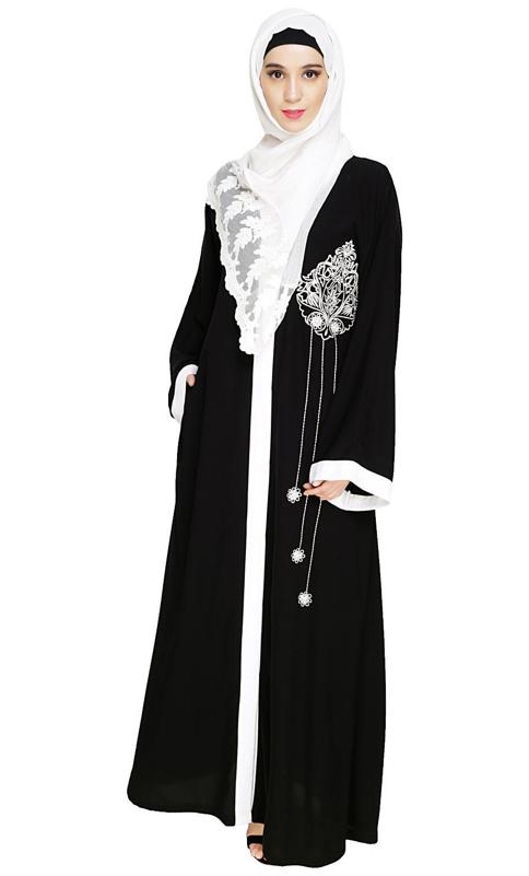Contrast Embroidered Black Dubai Style Abaya