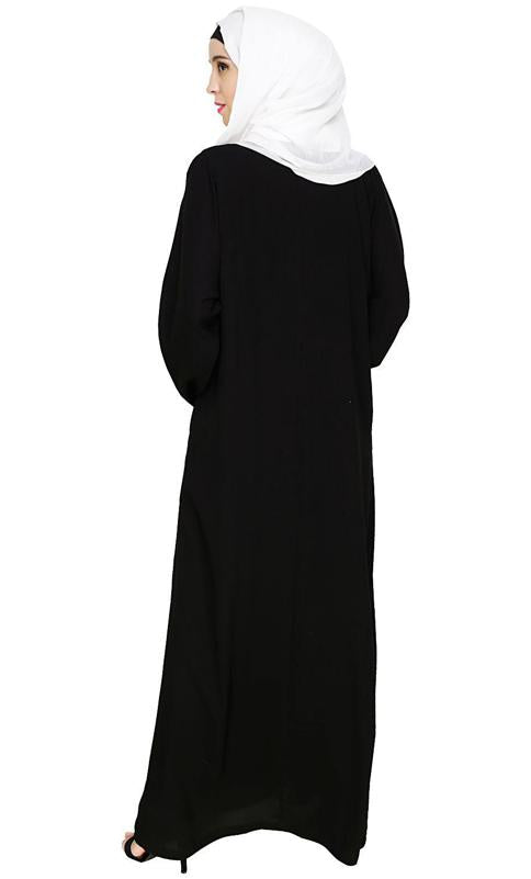 Contrast Embroidered Black Dubai Style Abaya