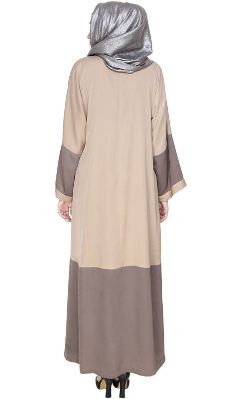 Eden Dubai Style Beige and Grey Embroidered Abaya