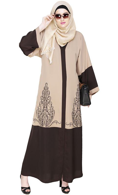 Eden Dubai Style Beige and Brown Embroidered Abaya