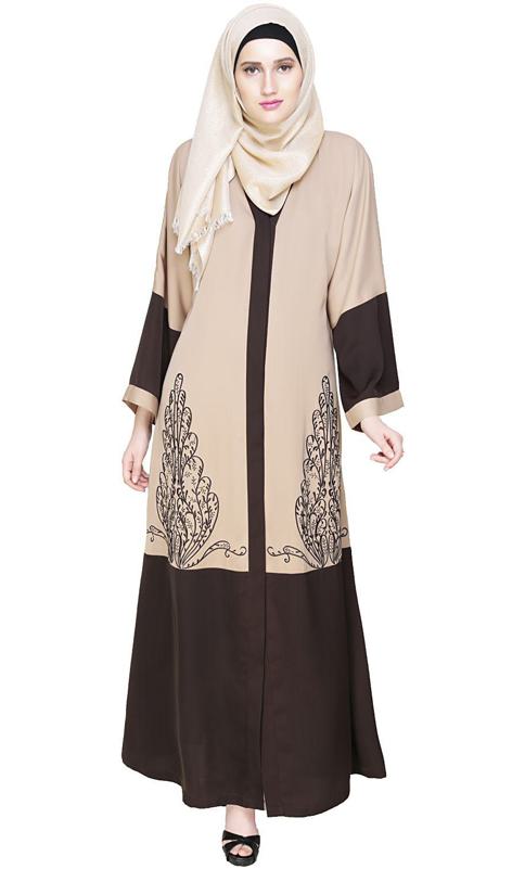 Eden Dubai Style Beige and Brown Embroidered Abaya