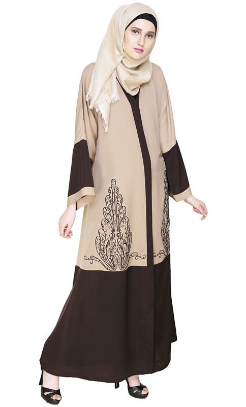 Eden Dubai Style Beige and Brown Embroidered Abaya