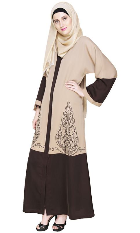 Eden Dubai Style Beige and Brown Embroidered Abaya