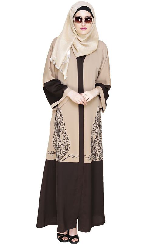 Eden Dubai Style Beige and Brown Embroidered Abaya