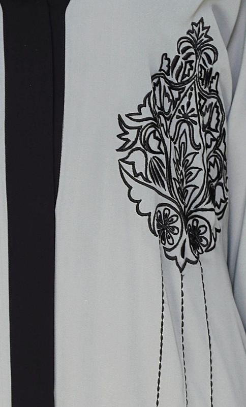 Contrast Embroidered Grey Dubai Style Abaya