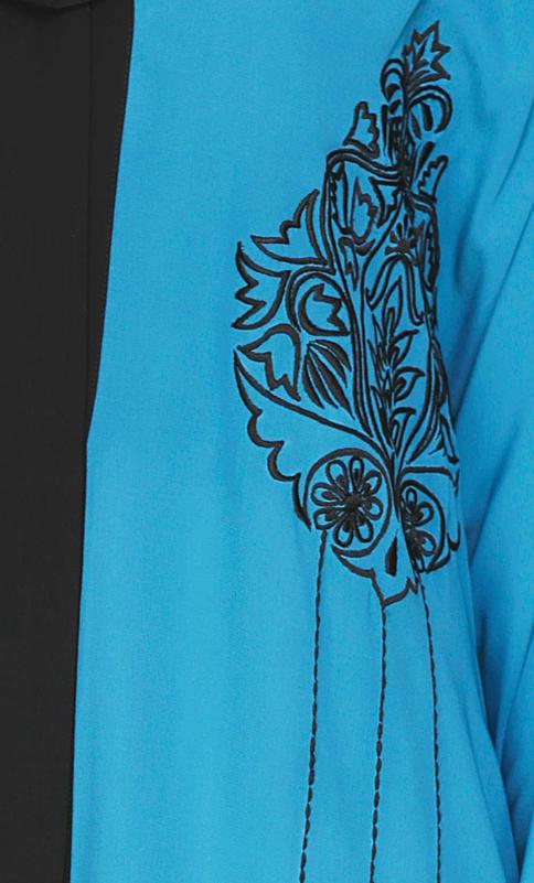 Contrast Embroidered Teal Blue Dubai Style Abaya
