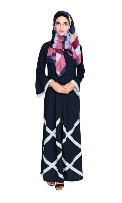 Criss Cross Detailing Blue Abaya