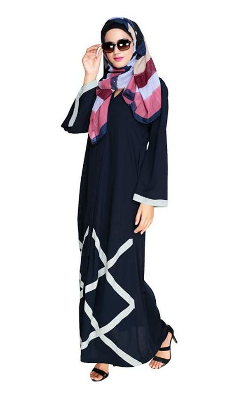 Criss Cross Detailing Blue Abaya