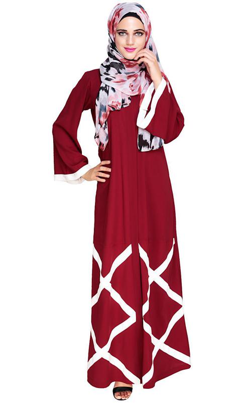 Criss Cross Detailing Wine Abaya (Made-To-Order)