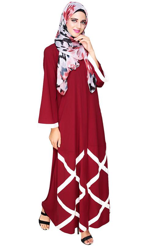 Criss Cross Detailing Wine Abaya (Made-To-Order)
