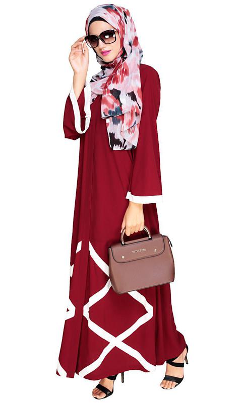 Criss Cross Detailing Wine Abaya (Made-To-Order)