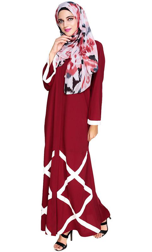 Criss Cross Detailing Wine Abaya (Made-To-Order)