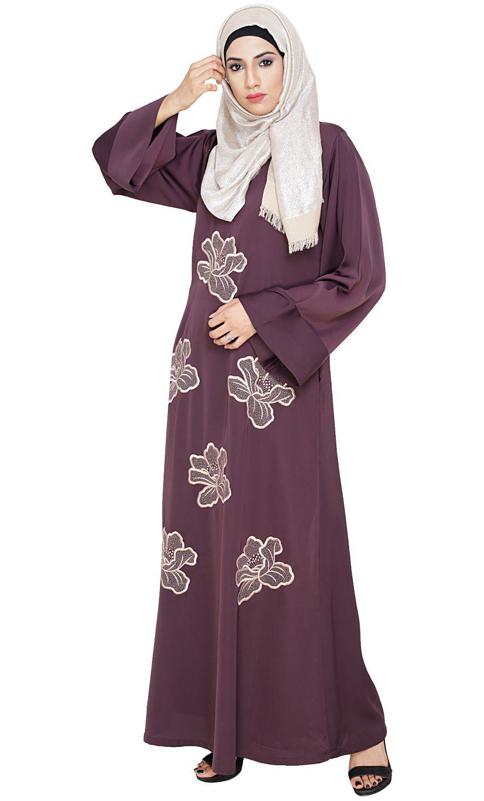 Daisy Dark Purple Dubai Style Abaya (Made-To-Order)