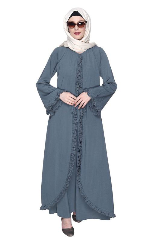 Dapper Grey Jacket Syle Frill Abaya (Made-To-Order)