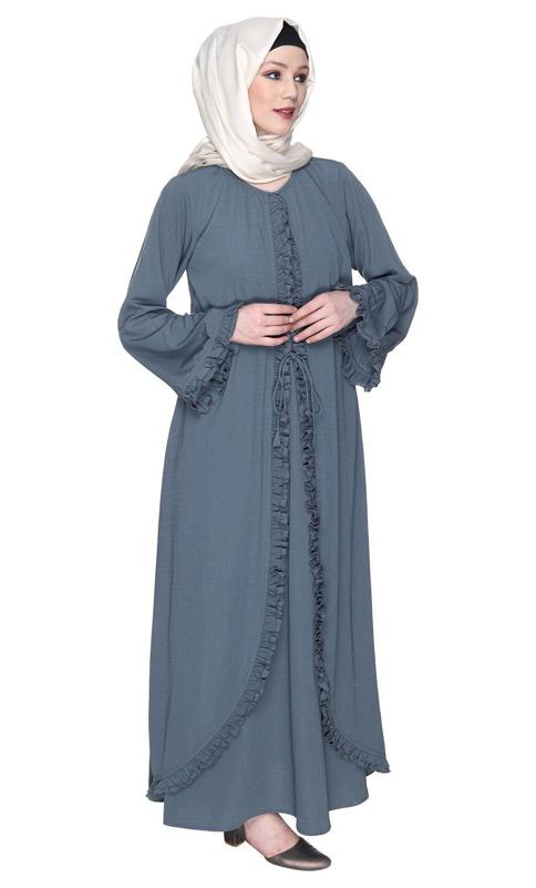 Dapper Grey Jacket Syle Frill Abaya (Made-To-Order)