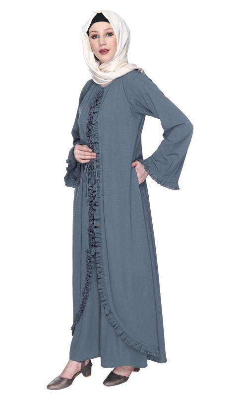 Dapper Grey Jacket Syle Frill Abaya (Made-To-Order)