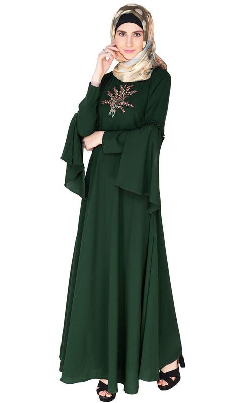 Dark Green Crew Collar Abaya