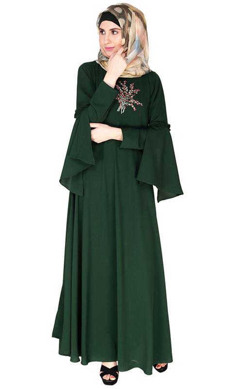 Dark Green Crew Collar Abaya