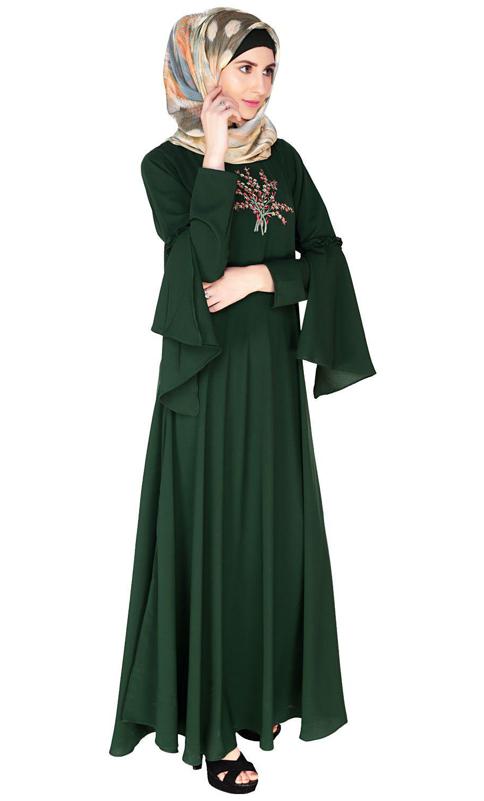 Dark Green Crew Collar Abaya