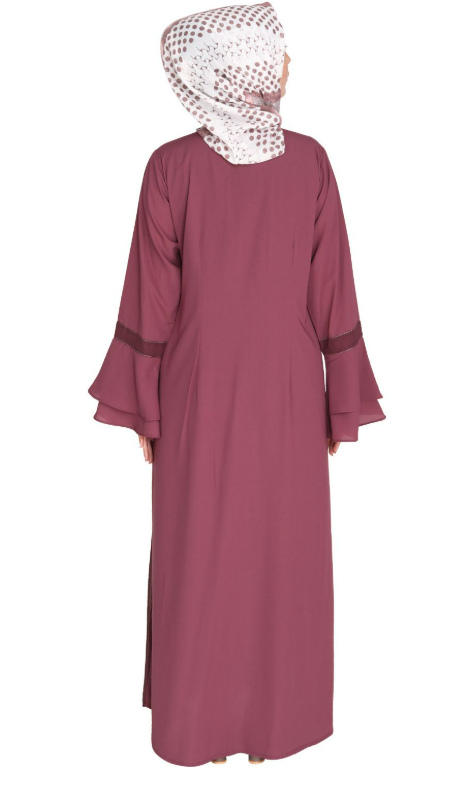 Dark Onion Pink Abaya with Georgette Panel Lined with Pearls