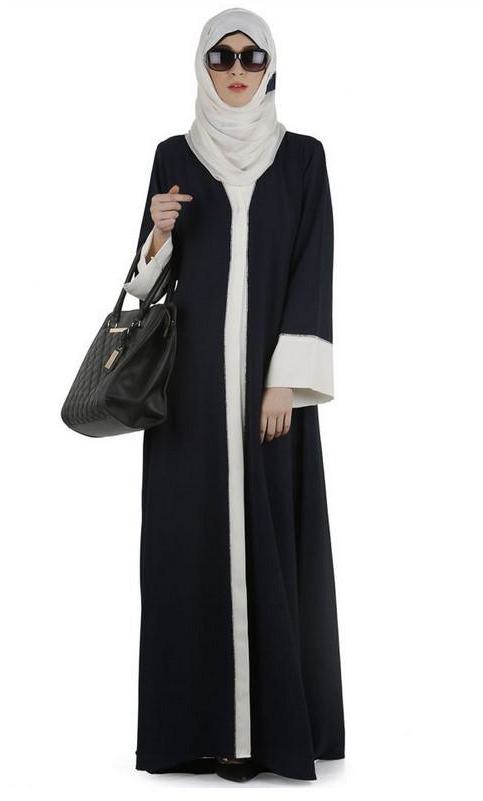 Dashing Navy and White Abaya with Swarovski Lining (Made-To-Order)