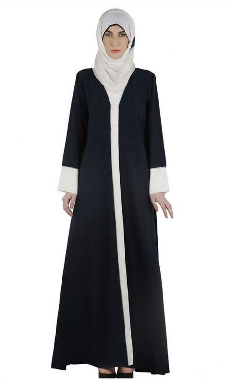 Dashing Navy and White Abaya with Swarovski Lining (Made-To-Order)