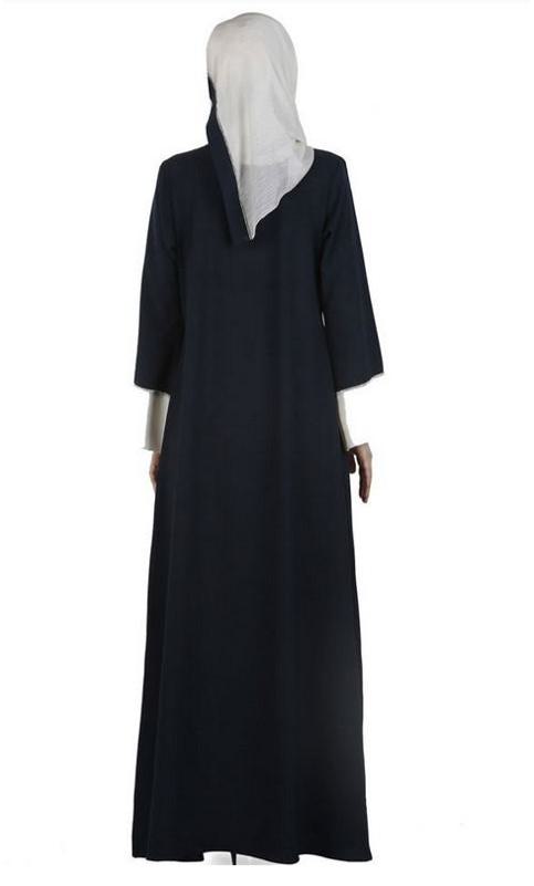 Dashing Navy and White Abaya with Swarovski Lining (Made-To-Order)