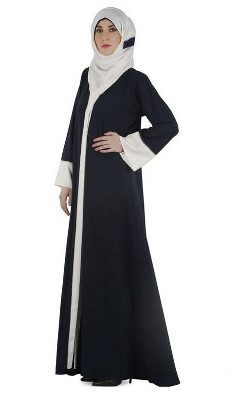 Dashing Navy and White Abaya with Swarovski Lining (Made-To-Order)