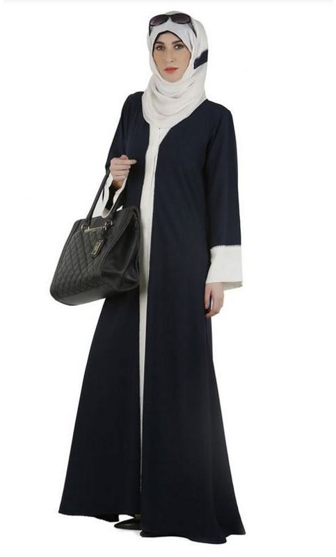 Dashing Navy and White Abaya with Swarovski Lining (Made-To-Order)