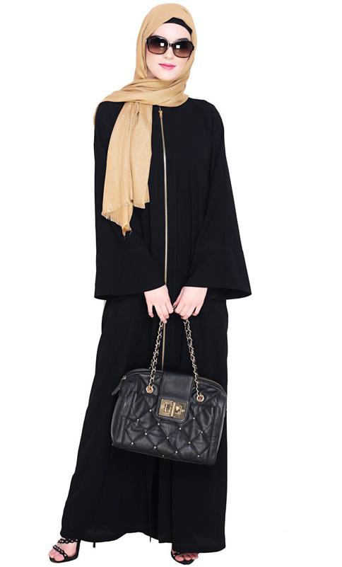 Dazzling Zip Up Black Abaya Modest Forever Canada XL 56 5ft. 4in 162.56 cm