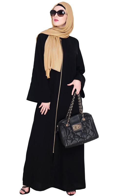 Dazzling Zip-Up Black Abaya (Made-To-Order)
