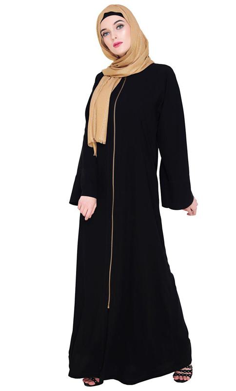 Dazzling Zip-Up Black Abaya (Made-To-Order)