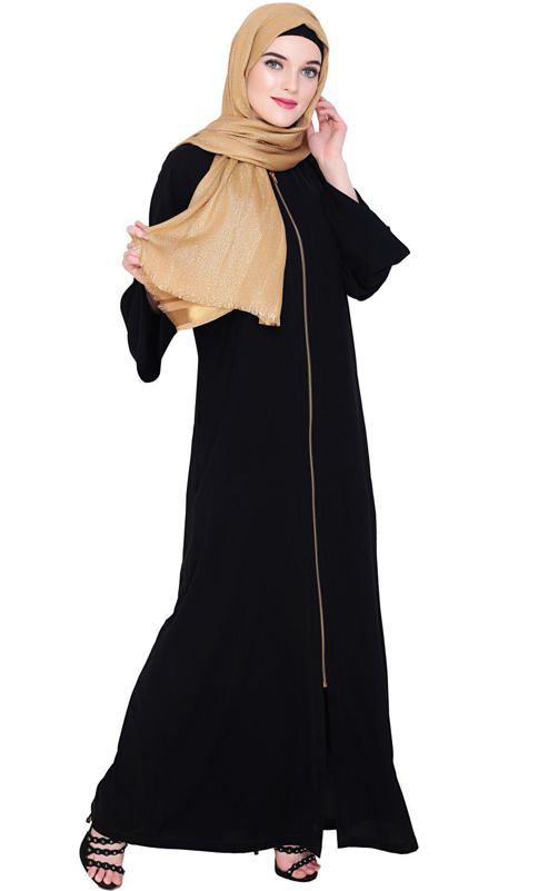 Dazzling Zip-Up Black Abaya (Made-To-Order)