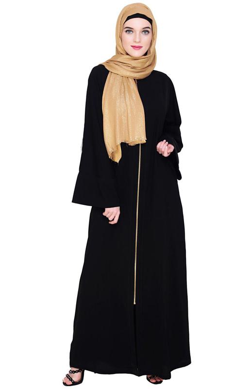 Dazzling Zip-Up Black Abaya (Made-To-Order)